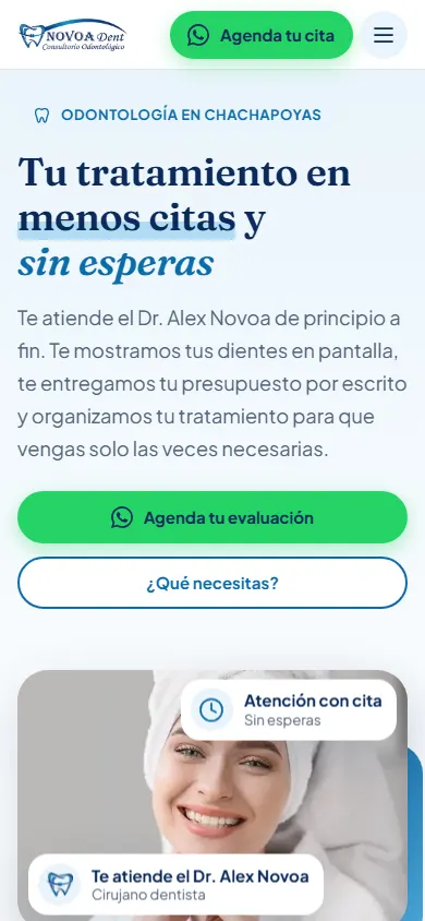 La web de Novoa Dent en un celular.